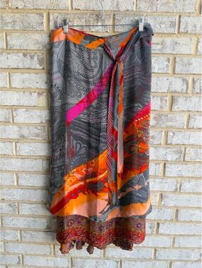Iris Impressions Floral/Geo Silk Blend Layered Wrap Midi Skirt Women's Size L